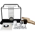 Black Decorative Rack With Hanging Tools White Cup Transparent Glass And Rockery Ornaments