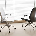 Modern Office Chair Design With White Black Colors Metal Frame And Wheels By Window Blinds