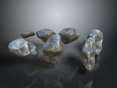 Natural Irregular Stone Pieces With Rough Surface And Reflective Texture On Dark Background 3d model