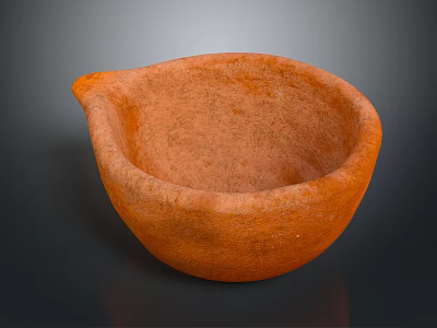 Orange Handcrafted Ceramic Bowl With Textured Surface For Dining Kitchen Tableware Set 3d model