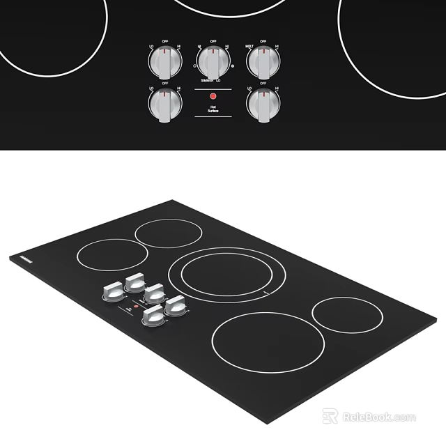 Modern Induction Cooktop With Black Surface Control Knobs And Heating Zones 3d model 