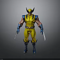 Wolverine Character in Yellow Blue Costume with Metal Claws and Muscular Build