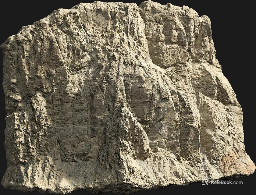 Natural Scenic Landscape With Textured Gray Brown Rock Formation And Layered Structure 3d model 