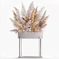 Elegant Bonsai Planter With Feathery Brown Pink Plants On Metal Stand