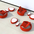Red Single Sofas with Round Small Coffee Tables Modern Interior Design Light Floor White Wall 3d model