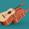Two Wooden Acoustic Guitars With Natural Wood Grain Finish On Teal Background
