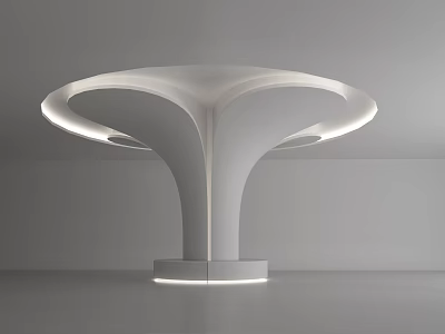 White Modern Column With Streamlined Top And Illuminated Base In Minimalist Gray Background 3d model