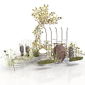 Garden Scene Construction With Yellow Leaf Tree Metal Fences Decorative Stones And Grass Patches