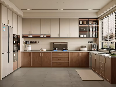 Modern Kitchen Interior Design With Wooden Cabinets Island Counter And Appliances 3d model