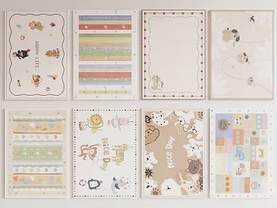 Square Rugs with Cute Cartoon Animal Patterns Nice Day Text and Decorative Designs 3d model
