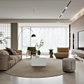 Modern Living and Dining Room Interior Design With Wooden Cabinets Marble Countertops and Dining Furniture