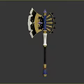 Game Movie Character Used Yellow Black Spiked Axe With Purple Top And Blue Accents