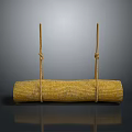 Yellow Woven Cylindrical Household Item With Hanging Ropes And Smooth Surface