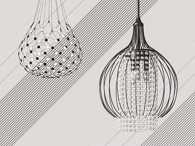 Modern Chandeliers With Net Design Black Dots And Metal Framed Crystal Decoration On Diagonal Lines 3d model