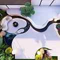 Modern Garden Landscape Design With Curved Pathway Water Feature And Lush Plants