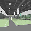 Indoor Badminton Court For Fitness With Multiple Green Surfaces Spacious Lighting And Active Players