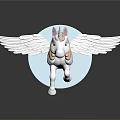 Cute White Unicorn With Rainbow Mane And Wings On Blue Circular Wall Mounted Decoration
