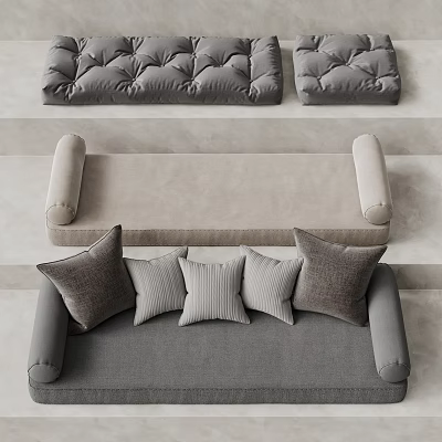 Lazy Sofa With Soft Gray Fabric And Beige Plush Pillows For Comfortable Modern Living Room 3d model
