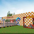 Fun Kids Go Kart Track With Checkerboard Fence And Tire Barriers On Grass Lawn