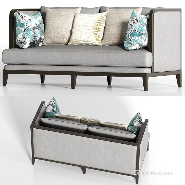 Modern Two Seater Sofa With Decorative Cushions And Built In Storage Function 3d model