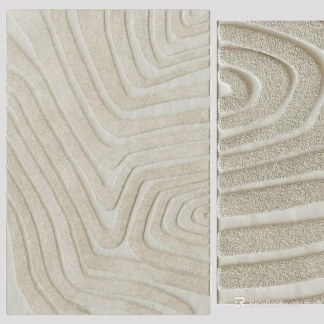 Soft Beige Square Carpet With Wavy Textured Patterns And Modern Design 3d model 