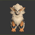 3D Mythical Fox Character Standing With White Fur Orange Body Blue Stripes And Fluffy Tail