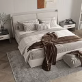 Modern Double Bed With Pillows Brown Blanket Bedside Tables And Green Plant