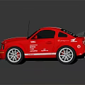 Red Sports Car Featuring White Stripes Racing Decals Rear Spoiler And Shiny Wheels