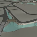 Stone Bridge Over Turquoise Stream With Stone Pathway Railings And Sandy Surroundings
