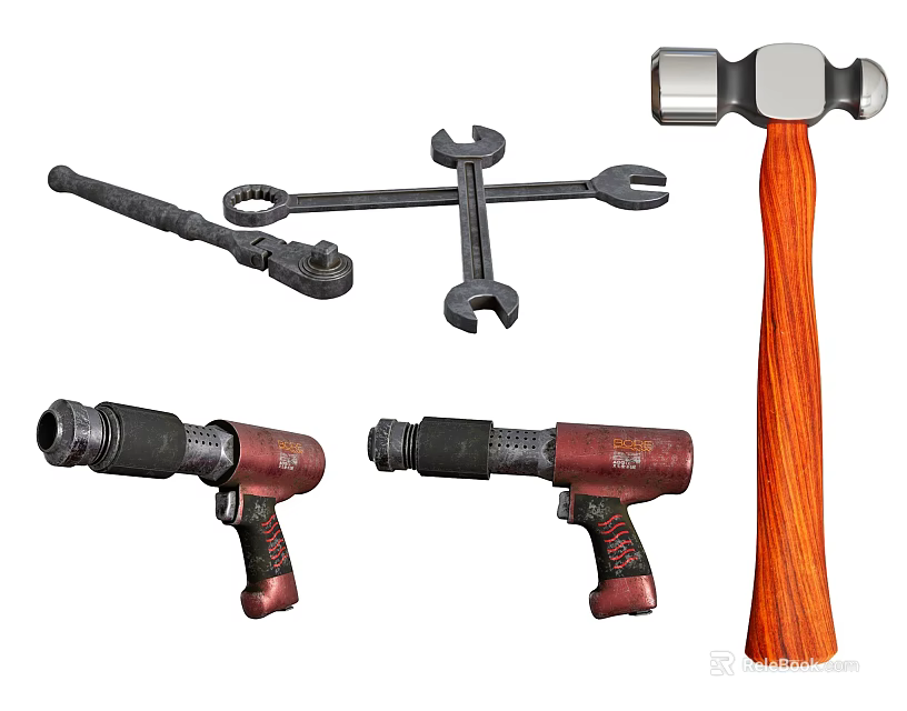 Essential Manual And Electric Hardware Tools Featuring Hammer Wrenches And Pistol Drills 3d model 