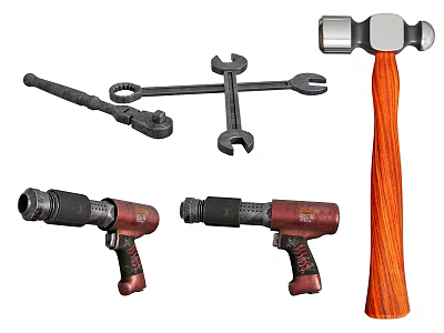 Essential Manual And Electric Hardware Tools Featuring Hammer Wrenches And Pistol Drills 3d model