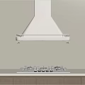 Modern Kitchen Interior With White Range Hood And Gas Cooktop On Sleek Countertop