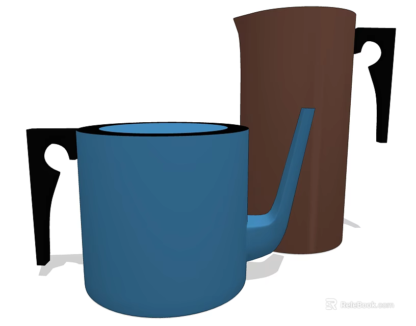 Stylish Blue And Brown Kettles As Practical Household Electrical Appliances 3d model 