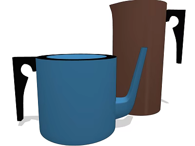 Stylish Blue And Brown Kettles As Practical Household Electrical Appliances 3d model