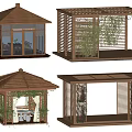 Wooden Garden Pavilion Design With Various Roof Styles And Greenery Decorations
