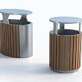 Public Facility Trash Bins Featuring Wooden And Metal Construction With Lid Top