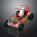 3D Model Race Car Frame With Red Yellow Structure White Seat And Black Wheels