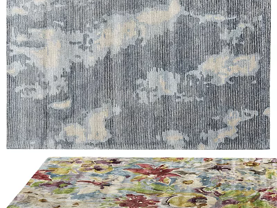 Square Rug Featuring Abstract Gray White Design and Colorful Floral Pattern 3d model