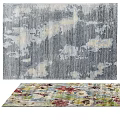 Square Rug Featuring Abstract Gray White Design and Colorful Floral Pattern 3d model