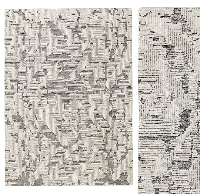 Modern Square Rug With Neutral Toned Textured Pattern And Abstract Gray Design Elements 3d model