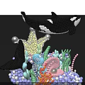 Colorful Inflatable Whale and Crown with Ocean Elements Seahorse Shell Coral and Bubbles