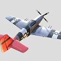 Fighter Plane With Red Nose Gray Body Propeller And Emblems On Wings 3d model