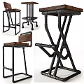 Industrial Style Single Chair With Metal Pipe Frame And Wooden Seat