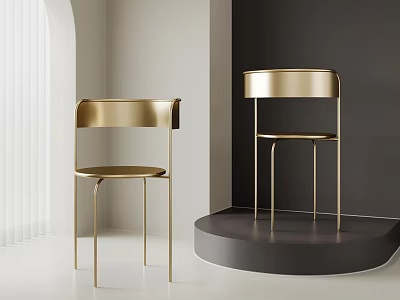 Golden Metallic Single Chair with Minimalist Design in Modern Display Space 3d model