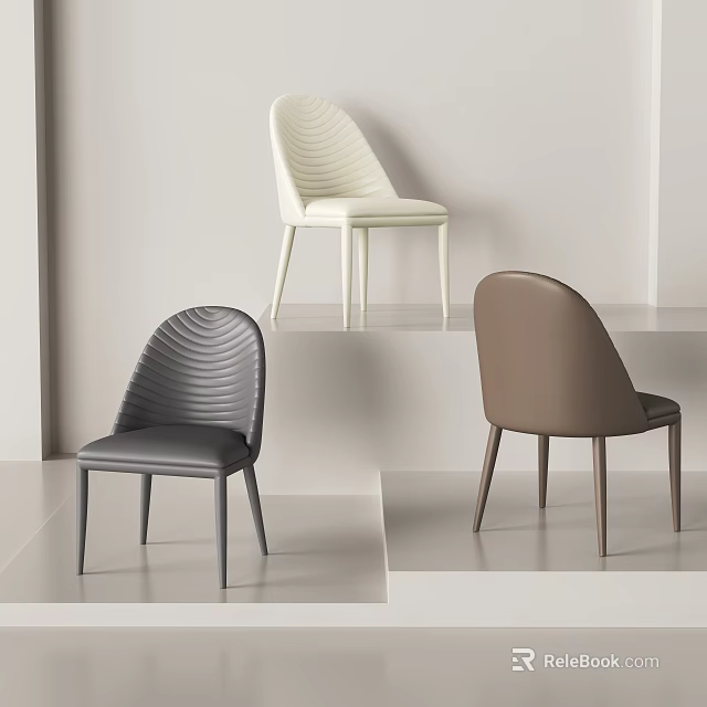 Modern Minimalist Dining Set Featuring Three Colored Curved Backrest Leather Chairs 3d model 