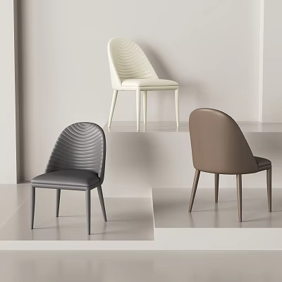 Modern Minimalist Dining Set Featuring Three Colored Curved Backrest Leather Chairs 3d model