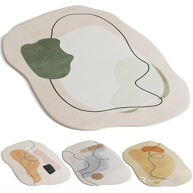 Artistic Irregular Shaped Abstract Rugs For Home With Colorful Details 3d model 