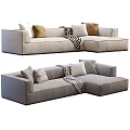 Modern Sectional L Shaped Sofa Featuring Neutral Pillows And Striped Throw Blanket 3d model