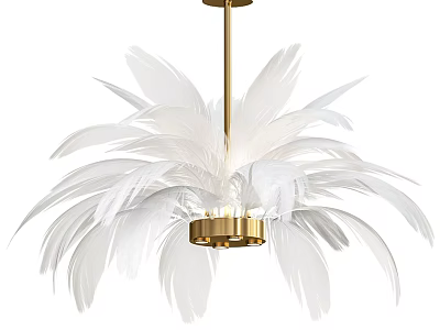 Elegant Modern White Feather Chandelier With Golden Frame And Lighting Design 3d model