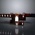 Modern Detailed Architectural Model With Brown Structure Archway And Small Illuminated Windows